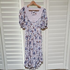 Lucky Brand Floral Long Sleeve Dress in Blue and Brown